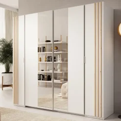 Meubella - Kledingkast Franklin - Wit - 220 cm - Met spiegel Online