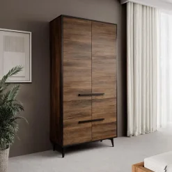 Meubella - Kledingkast Frey - Donker eiken - Zwart - 92 cm Online