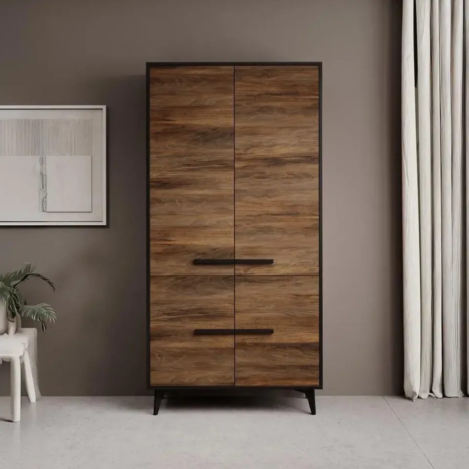 Meubella - Kledingkast Frey - Donker eiken - Zwart - 92 cm Online