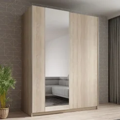 Meubella - Kledingkast Ganaro - Eiken - 150 cm - Met spiegel Hot