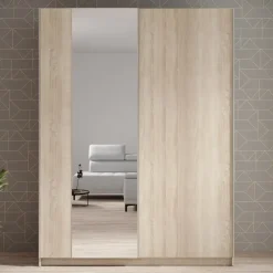 Meubella - Kledingkast Ganaro - Eiken - 150 cm - Met spiegel Hot