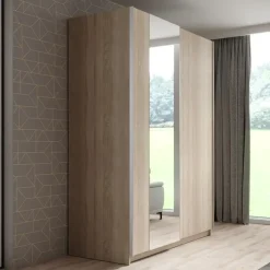 Meubella - Kledingkast Ganaro - Eiken - 150 cm - Met spiegel Hot