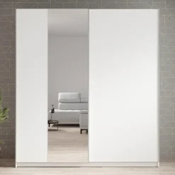 Meubella - Kledingkast Ganaro - Wit - 180 cm - Met spiegel Outlet