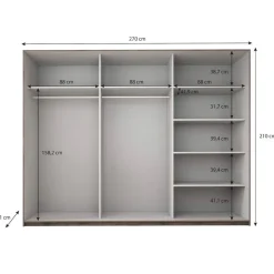 Meubella - Kledingkast Gina - Eiken - 270 cm - Met spiegel New