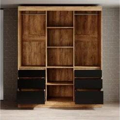 Meubella - Kledingkast Henry - Eiken - Zwart - 180 cm - Met spiegel Clearance