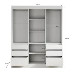 Meubella - Kledingkast Henry - Eiken - Zwart - 180 cm - Met spiegel Clearance