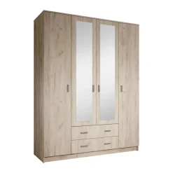 Meubella - Kledingkast Hinto - Grijs Eiken - 160 cm - Met spiegel Outlet
