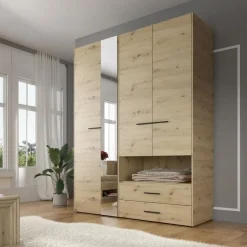 Meubella - Kledingkast Laura - Eiken - Zwart - 161 cm - Met spiegel Sale