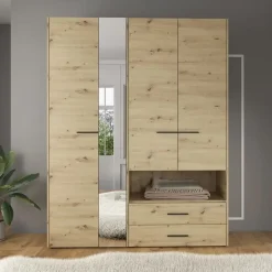 Meubella - Kledingkast Laura - Eiken - Zwart - 161 cm - Met spiegel Sale