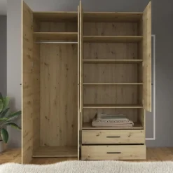 Meubella - Kledingkast Laura - Eiken - Zwart - 161 cm - Met spiegel Sale