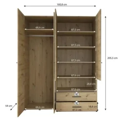 Meubella - Kledingkast Laura - Eiken - Zwart - 161 cm - Met spiegel Sale