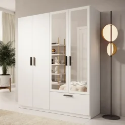 Meubella - Kledingkast Lillian - Wit - 180 cm - Met spiegel Best