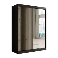 Meubella - Kledingkast Lisbon 2 - Zwart - 150 cm - Met spiegel Best