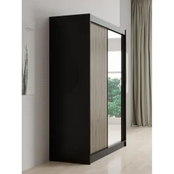 Meubella - Kledingkast Lisbon 2 - Zwart - 150 cm - Met spiegel Best