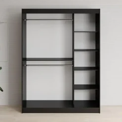 Meubella - Kledingkast Lisbon 2 - Zwart - 150 cm - Met spiegel Best