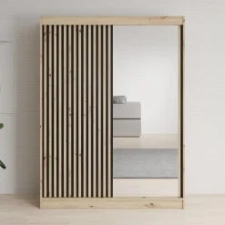 Meubella - Kledingkast Lisbon 2 - Eiken - 150 cm - Met spiegel