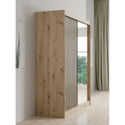 Meubella - Kledingkast Lisbon 2 - Eiken - 150 cm - Met spiegel