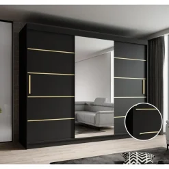 Meubella - Kledingkast Malavi 2 - Zwart - 250 cm - Met spiegel Sale