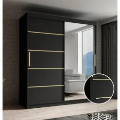 Meubella - Kledingkast Malavi 2 - Zwart - 180 cm - Met spiegel Best