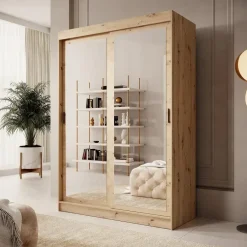 Meubella - Kledingkast Mammock 2 - Eiken - 150 cm - Met spiegel Best