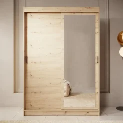 Meubella - Kledingkast Mammock 1 - Eiken - 150 cm - Met spiegel Discount