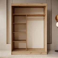 Meubella - Kledingkast Mammock 1 - Eiken - 150 cm - Met spiegel Discount