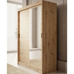 Meubella - Kledingkast Mammock 1 - Eiken - 150 cm - Met spiegel Discount