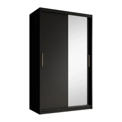 Meubella - Kledingkast Mandalin - Zwart - 120 cm - Met spiegel Discount