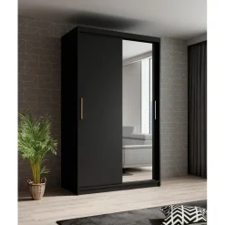 Meubella - Kledingkast Mandalin - Zwart - 120 cm - Met spiegel Discount