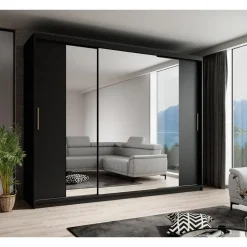 Meubella - Kledingkast Mandalin - Zwart - 250 cm - Met spiegel Discount