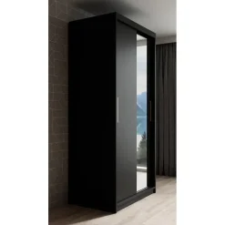 Meubella - Kledingkast Mandalin - Zwart - 100 cm - Met spiegel