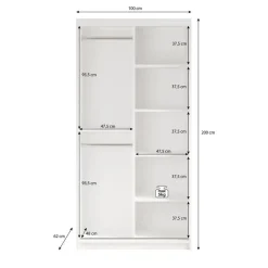 Meubella - Kledingkast Mandalin - Zwart - 100 cm - Met spiegel