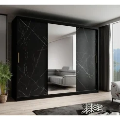 Meubella - Kledingkast Marmer 2 - Zwart - 250 cm - Met spiegel Sale