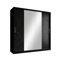 Meubella - Kledingkast Marmer 2 - Zwart - 200 cm - Met spiegel Hot