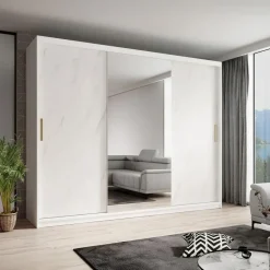 Meubella - Kledingkast Marmer 2 - Wit - 250 cm - Met spiegel Discount