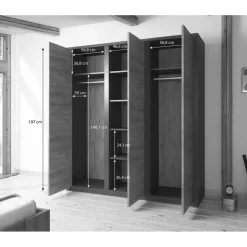 Meubella - Kledingkast Monaco - Eiken - 166 cm New