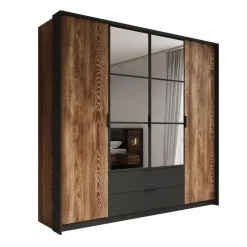 Meubella - Kledingkast Mulvey - Eiken - Antraciet - 220 cm - Met spiegel Sale