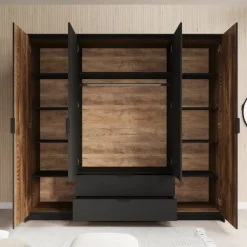 Meubella - Kledingkast Mulvey - Eiken - Antraciet - 220 cm - Met spiegel Sale