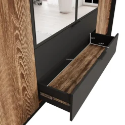 Meubella - Kledingkast Mulvey - Eiken - Antraciet - 220 cm - Met spiegel Sale