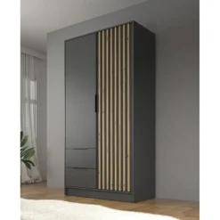 Meubella - Kledingkast Nairobi - Antraciet - Eiken - 105 cm Online