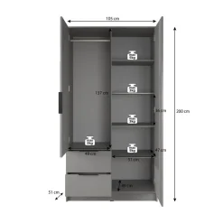 Meubella - Kledingkast Nairobi - Antraciet - Eiken - 105 cm Online