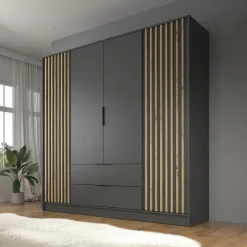 Meubella - Kledingkast Nairobi - Antraciet - Eiken - 206 cm Online