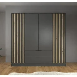 Meubella - Kledingkast Nairobi - Antraciet - Eiken - 206 cm Online