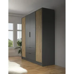 Meubella - Kledingkast Nairobi - Antraciet - Eiken - 206 cm Online