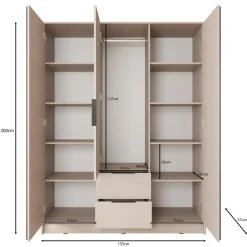 Meubella - Kledingkast Nairobi - Beige - Zwart - 155 cm Discount