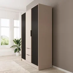 Meubella - Kledingkast Nairobi - Beige - Zwart - 155 cm Discount