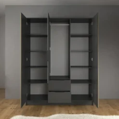 Meubella - Kledingkast Nairobi - Antraciet - Eiken - 155 cm - Met spiegel Sale