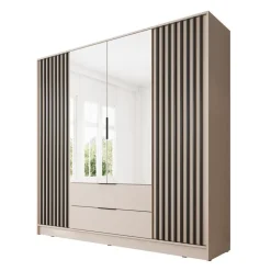 Meubella - Kledingkast Nairobi - Beige - Zwart - 206 cm - met spiegel New