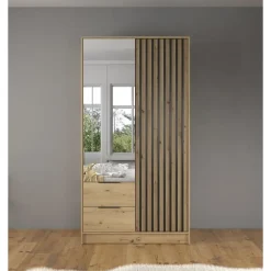 Meubella - Kledingkast Nairobi - Eiken - Zwart - 105 cm - Met spiegel