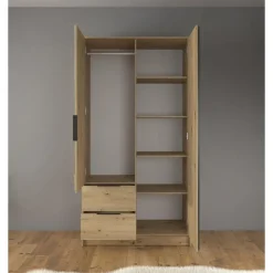 Meubella - Kledingkast Nairobi - Eiken - Zwart - 105 cm - Met spiegel